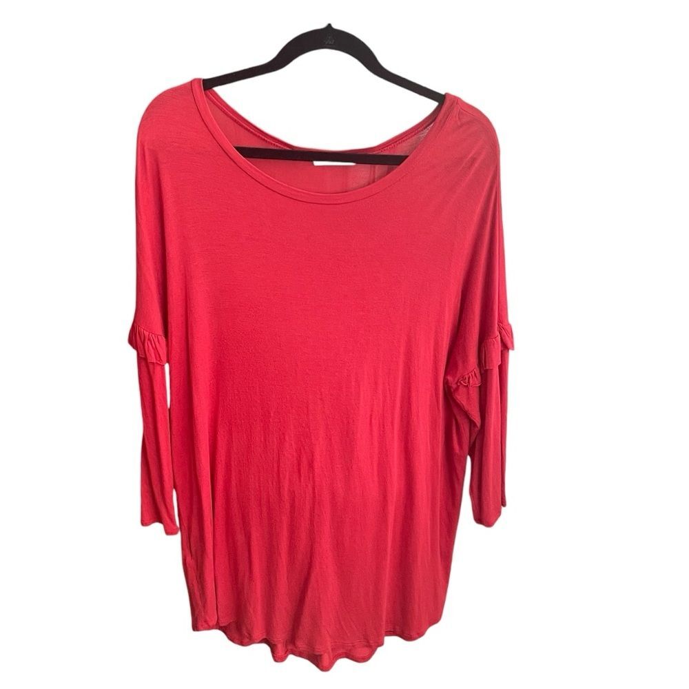 Reborn J Red Ruffle Sleeve Long Stretch Tunic Top Blouse Women's XL